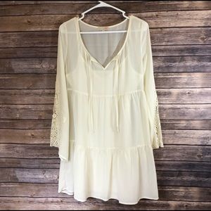 Boho Cream Colored Embroidered Sleeve Dress